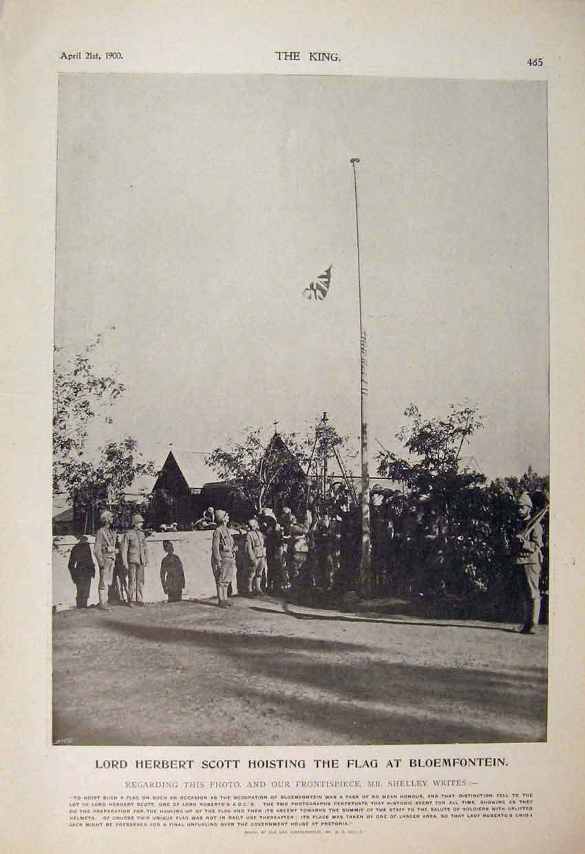 Original Old Antique Print Scott Flag Bloemfontein Boer War Africa 1900 Shelley