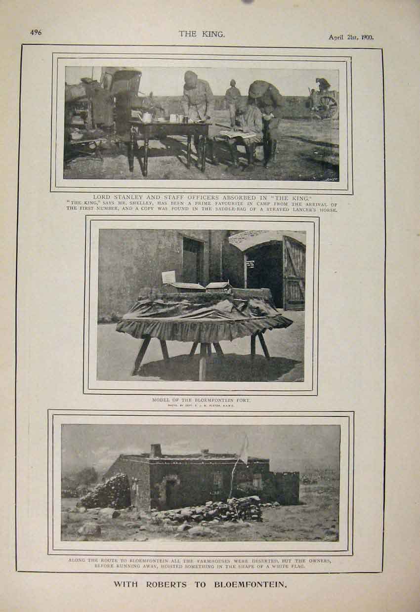 Old Antique Print Boer War Africa 1900 Lord Stanley Shelley Bloemfontein 20th