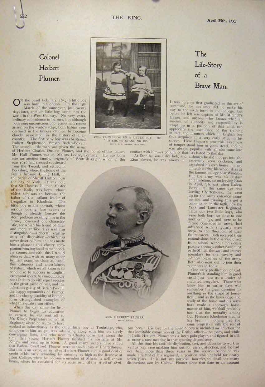 Original Old Antique Print Portrait Colonel Plumer Aldershot Photograph 1900