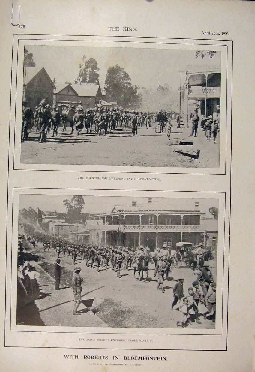 Original Old Antique Print Boer War Africa 1900 Roberts Bloemfontein Prisoners