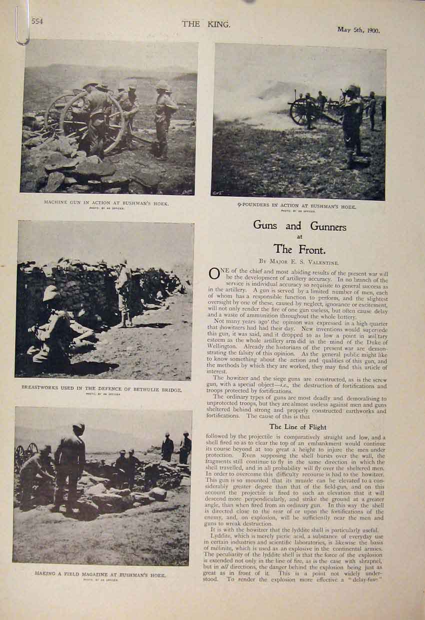 Original Old Antique Print Boer War Africa 1900 Guns Gunners Valentine Machine