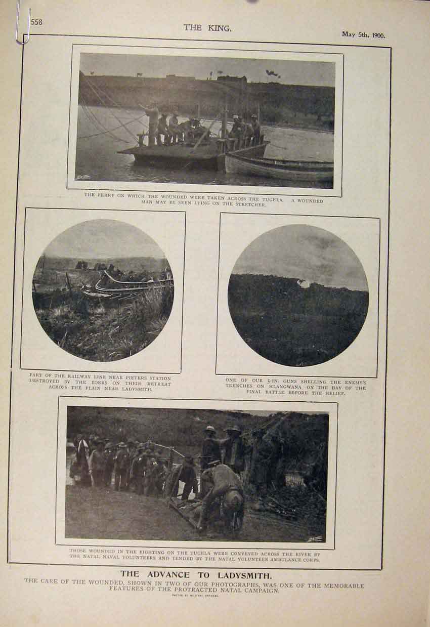 Old Antique Print Boer War Africa 1900 Ladysmith Tugela Railway Hlangwana 20th