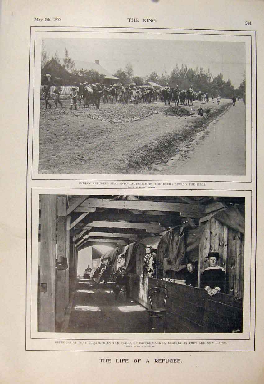 Original Old Antique Print Refugee Indian Port Elizabeth Boer War Africa 1900
