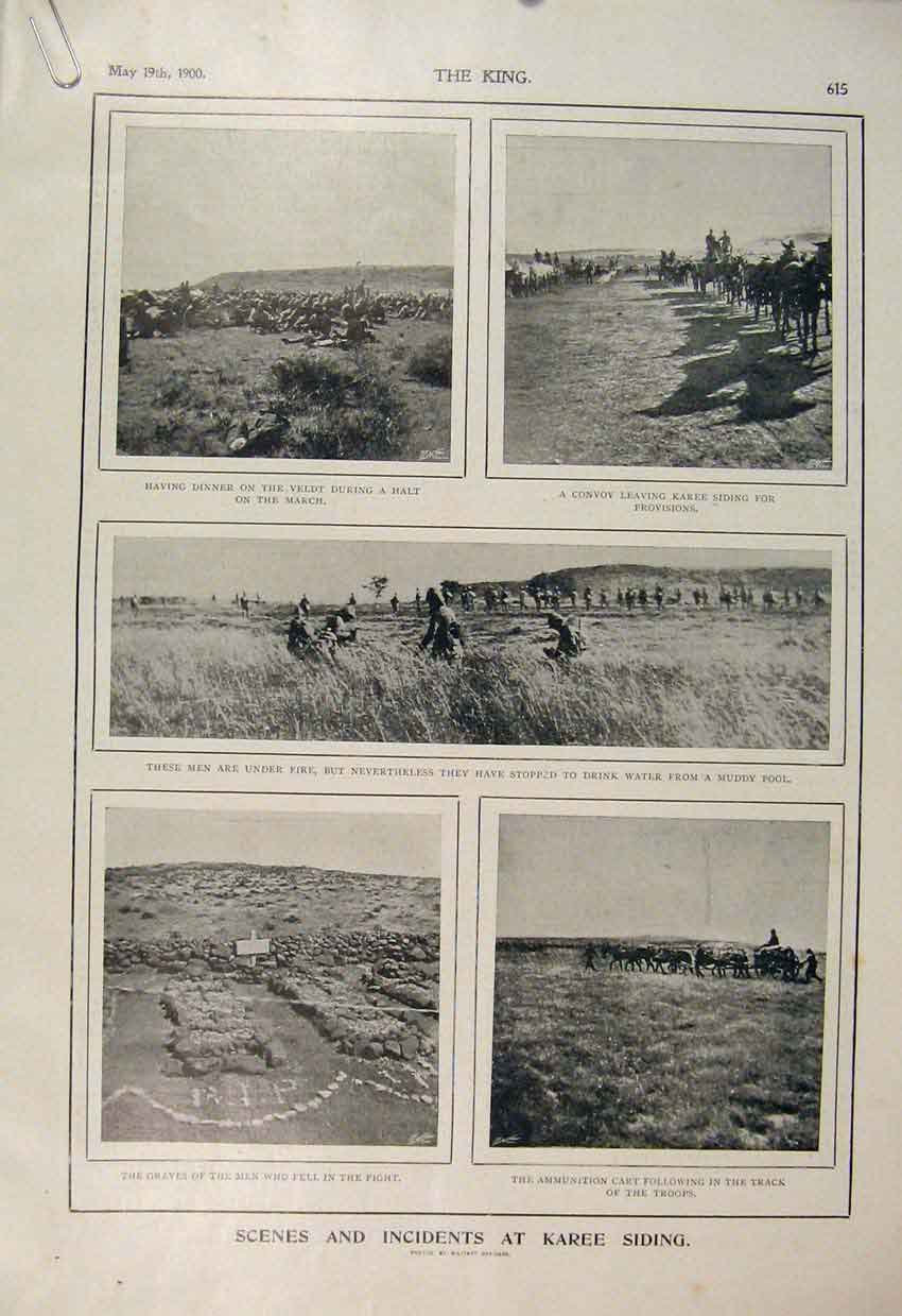 Original Old Antique Print Boer War Africa 1900 Karee Siding Veldt Seige Gun