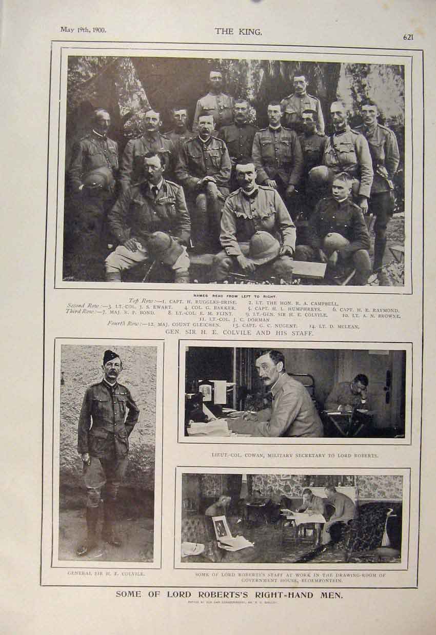 Original Old Antique Print Boer War Africa 1900 Roberts Colville Cowan Victorian