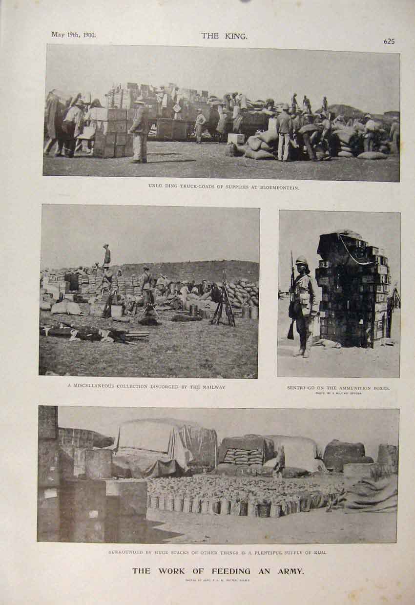 Original Old Antique Print Army Bloemfontein Railway Boer War Africa 1900 Troops