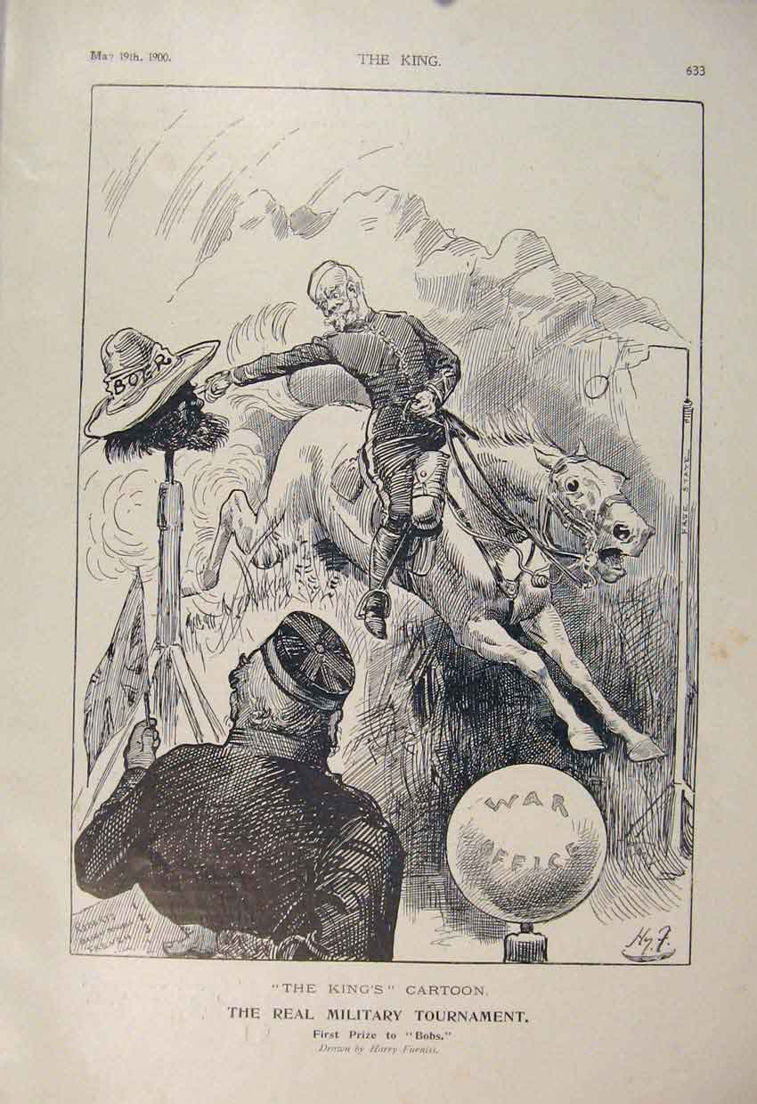 Original Old Antique Print Cartoon Furniss Military Tournament Boer War Africa