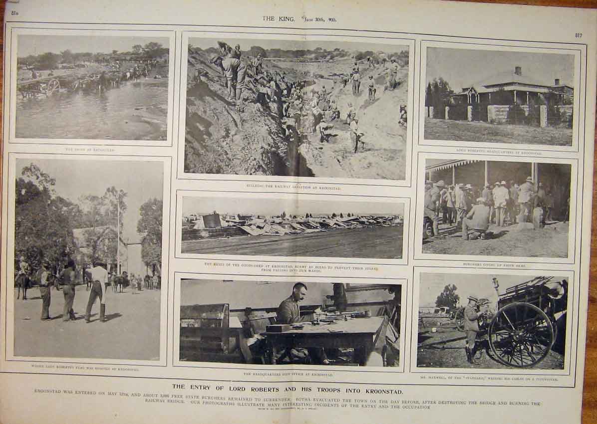 Old Antique Print Boer War Africa 1900 Roberts Troops Kroonstad Shelley 20th