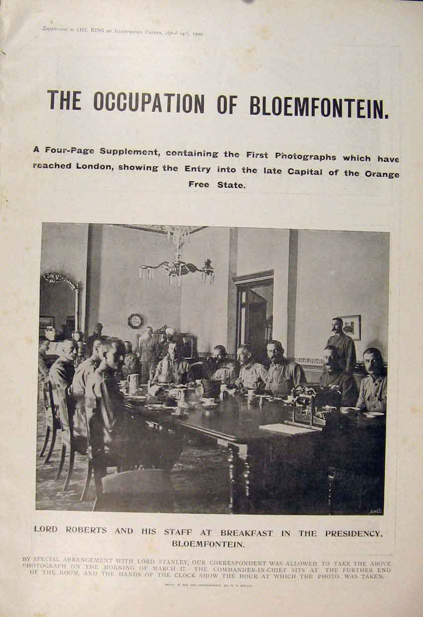 Original Old Antique Print Boer War Africa 1900 Occupation Bloemfontein Roberts