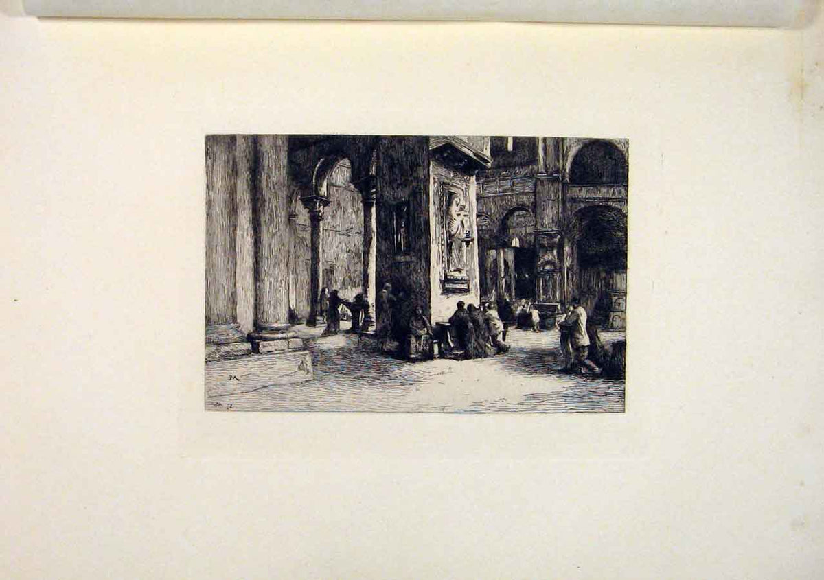 Original Old Antique Print Mordant Church Saint-Marc Meissonier Etching 1893