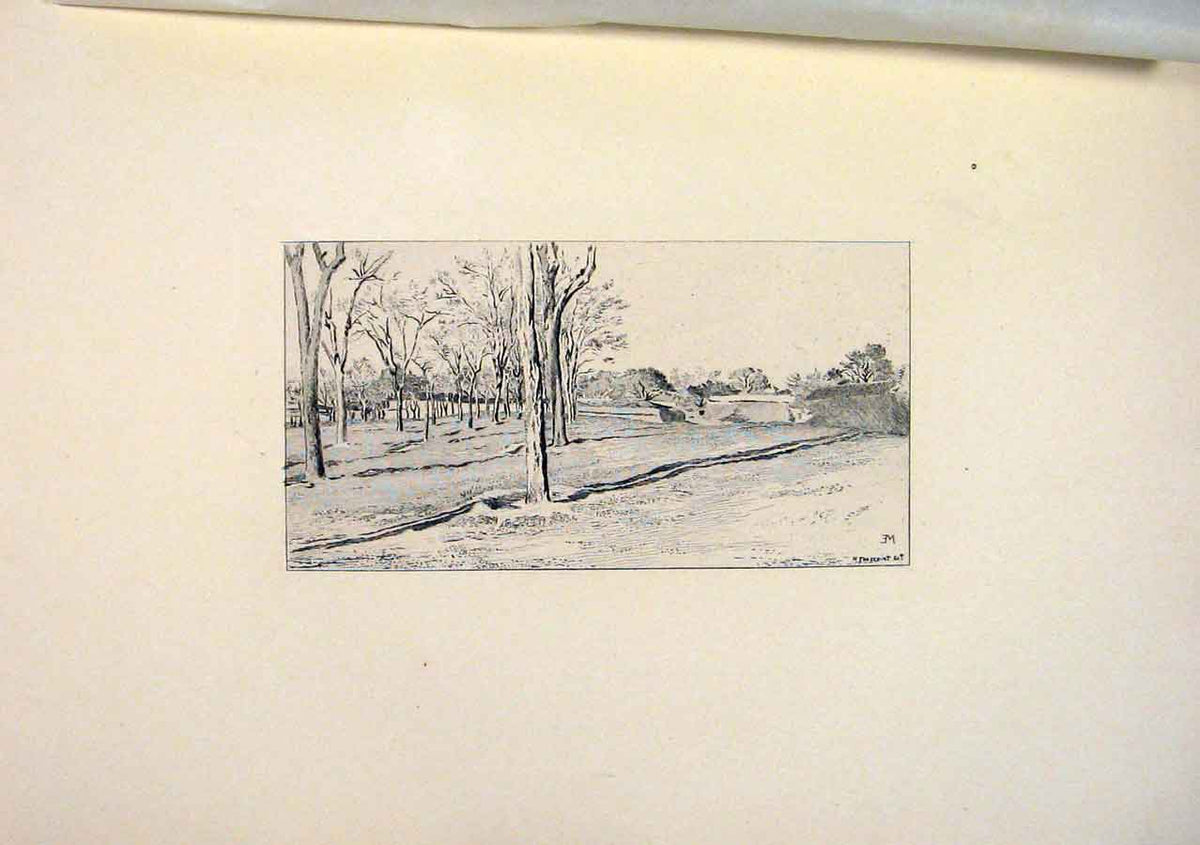 Original Old Antique Print Toussaint Landscape View Meissonier Etching 1893 19th