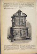Original Old Antique Print Walnut Tree Buffet France Clock Stasbourg C1852 19th