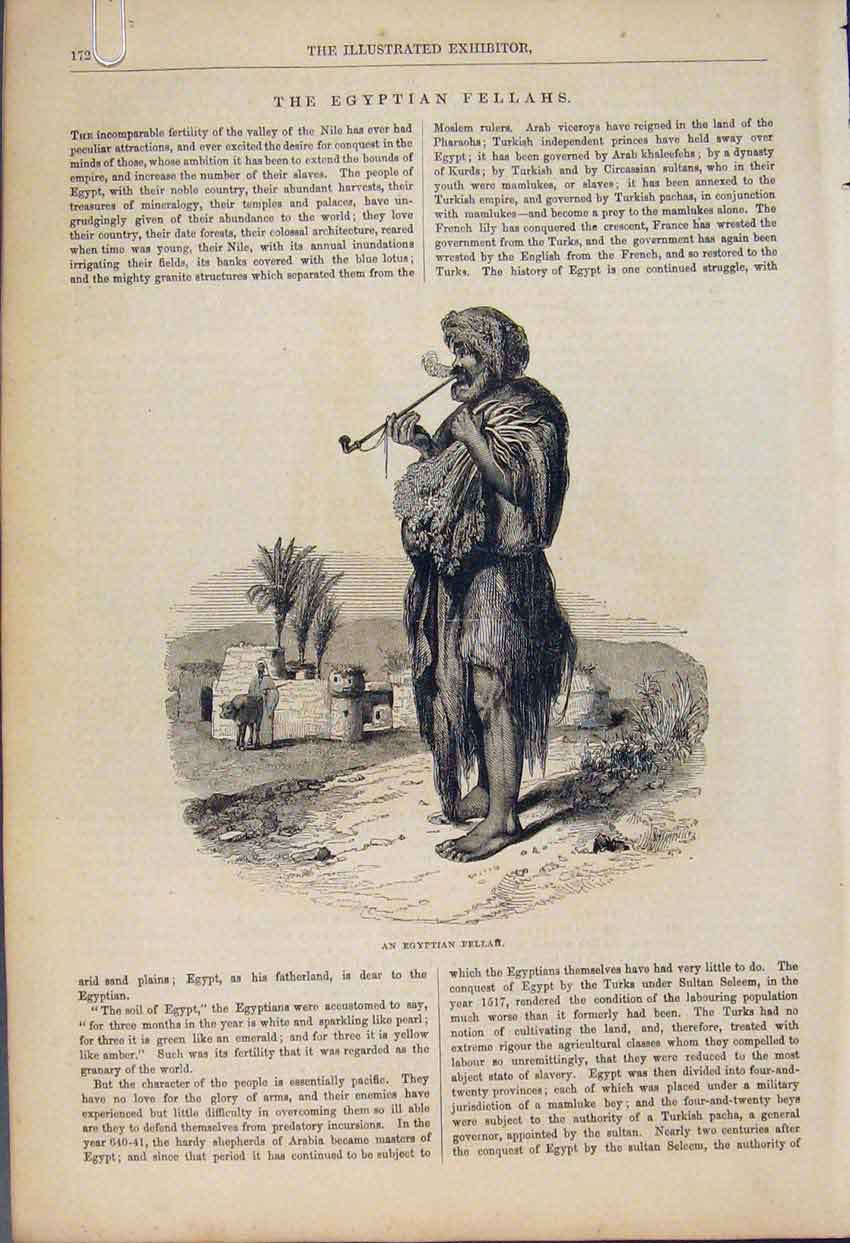 Original Old Antique Print Egyptian Fellahs Men Woman Dwelling 1852 Victorian