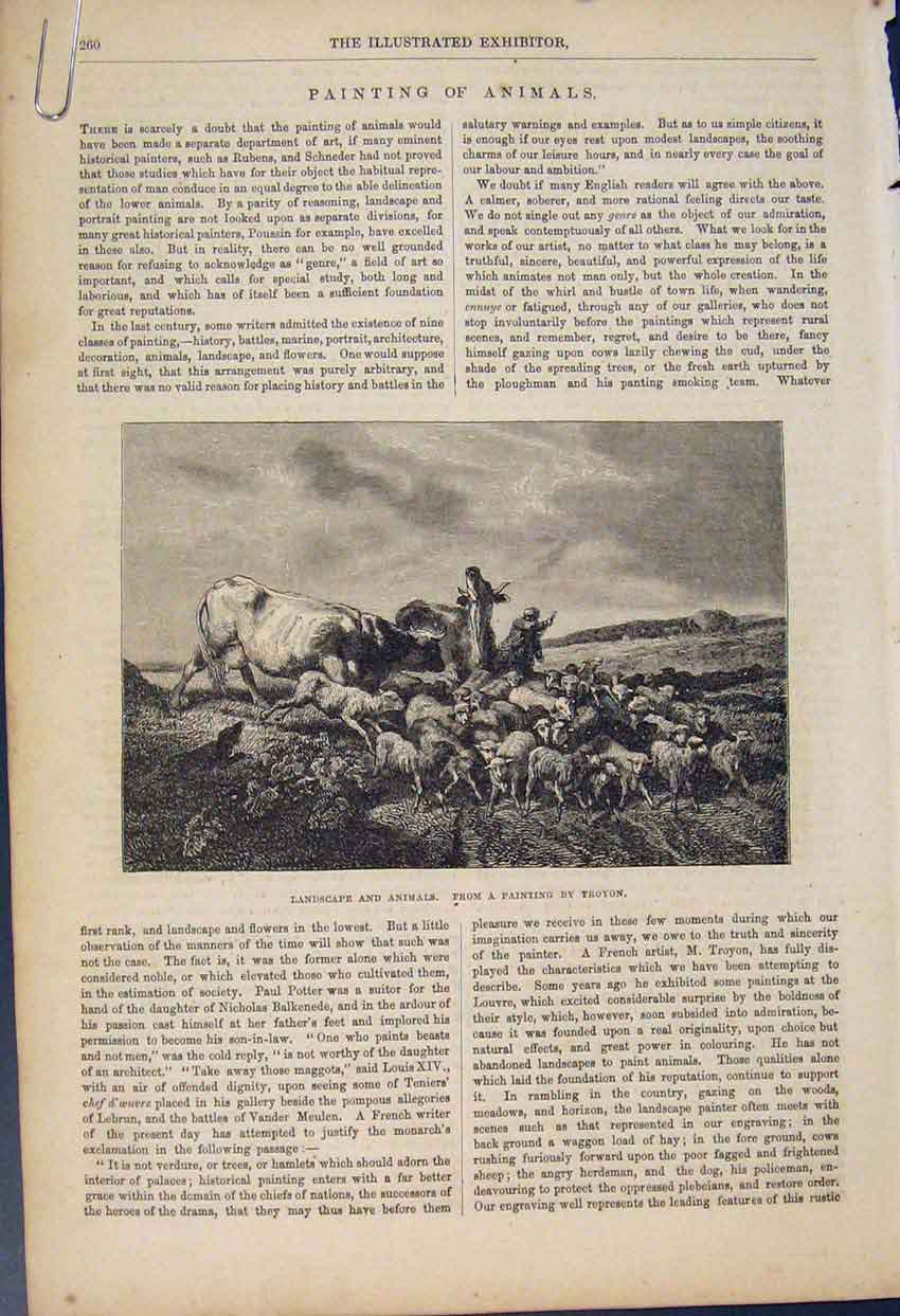 Original Old Antique Print Animal Painting Landscape Return Fair Painting