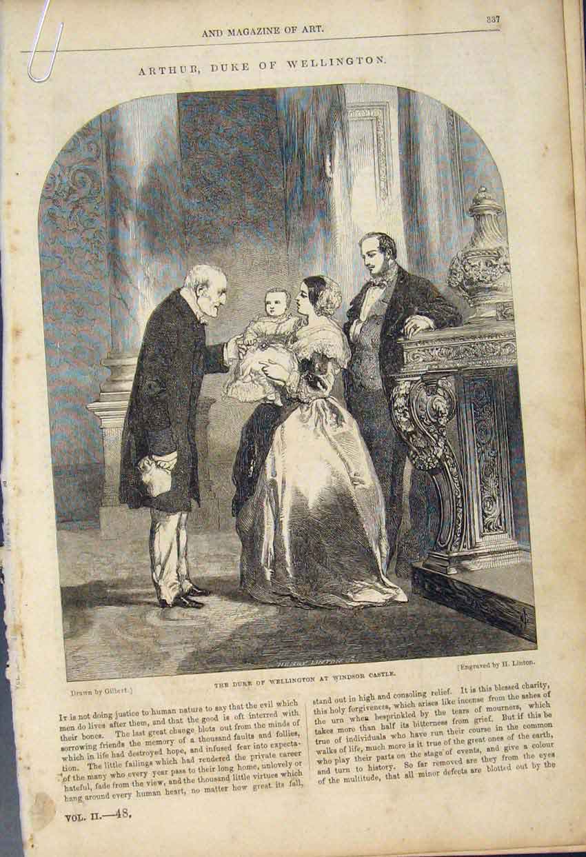 Original Old Antique Print Duke Wellington Windsor Castle Funeral Car Chelsea