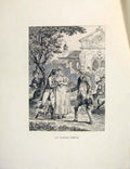 Original Old Antique Print Pretty Lady Men Suitors Admirer Fontaine Etching 1883