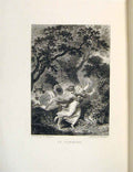 Original Old Antique Print Rescue Cow Forest Maiden Fontaine Etching 1883 19th