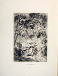 Original Old Antique Print Clochette Cow Bull Forest Fontaine Etching 1883 19th