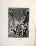 Original Old Antique Print Magnificent Lady Beautiful Men Fontaine Etching 1883