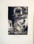Original Old Antique Print Pate D'Anguille Dinner Lady Man Fontaine Etching 1883