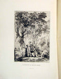 Original Old Antique Print Forest Fiancee Lovers Fontaine Etching 1883 Victorian