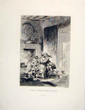 Original Old Antique Print Lady Man Kiss Farewell Fontaine Etching 1883 Lovers