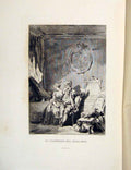 Old Antique Print Lady Man Cat Calendar Vieillards Fontaine Etching 1883 19th