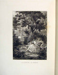 Original Old Antique Print Gambler Voyeur Tree Man Fontaine Etching 1883 19th