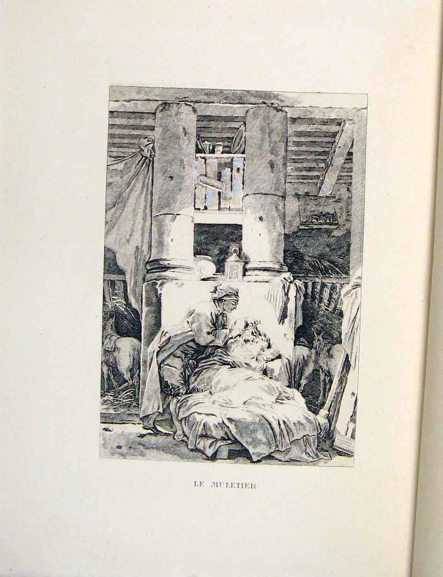 Original Old Antique Print Mule-Driver Lady Fontaine Etching 1883 19th
