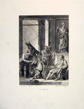 Original Old Antique Print Peasant Master Signor Fontaine Etching 1883 Victorian