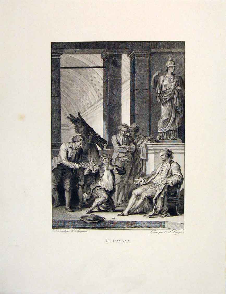 Original Old Antique Print Peasant Master Signor Fontaine Etching 1883 Victorian