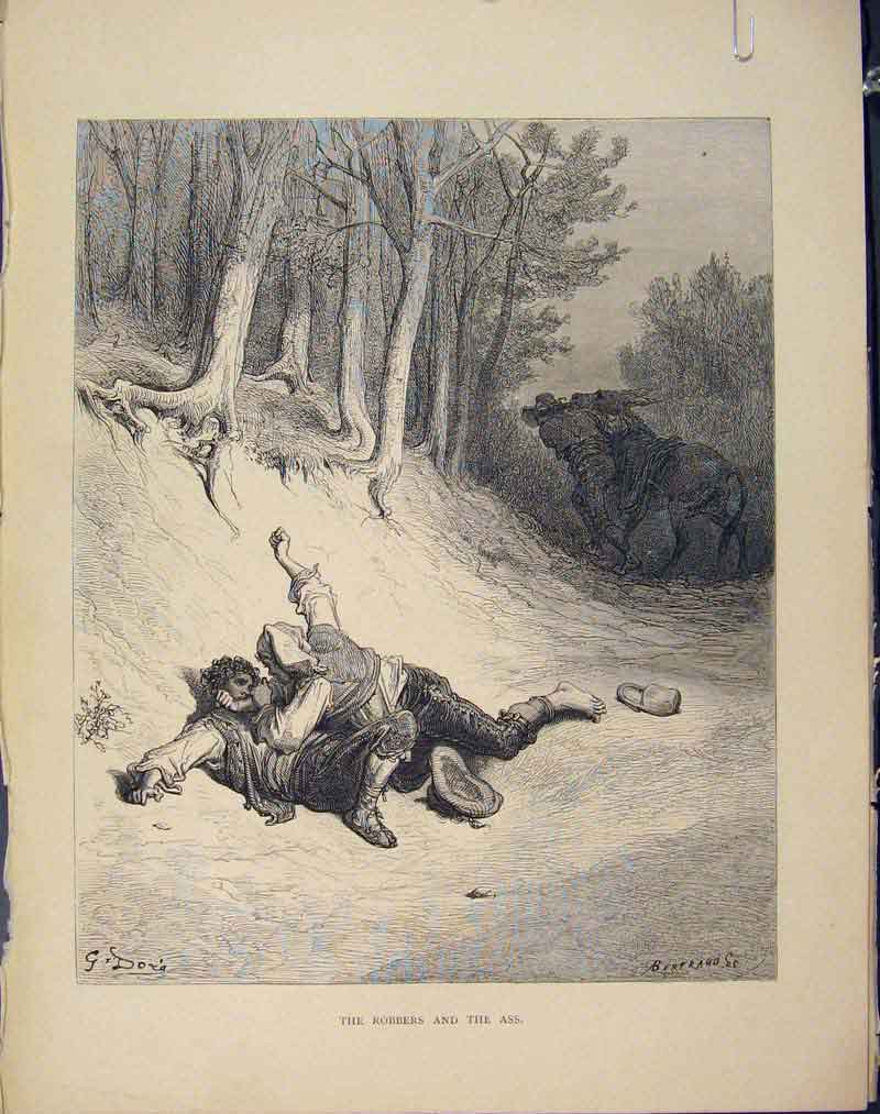 Original Old Antique Print Aesop Fable Xiii Robbers Ass C1986 Story 20th Century