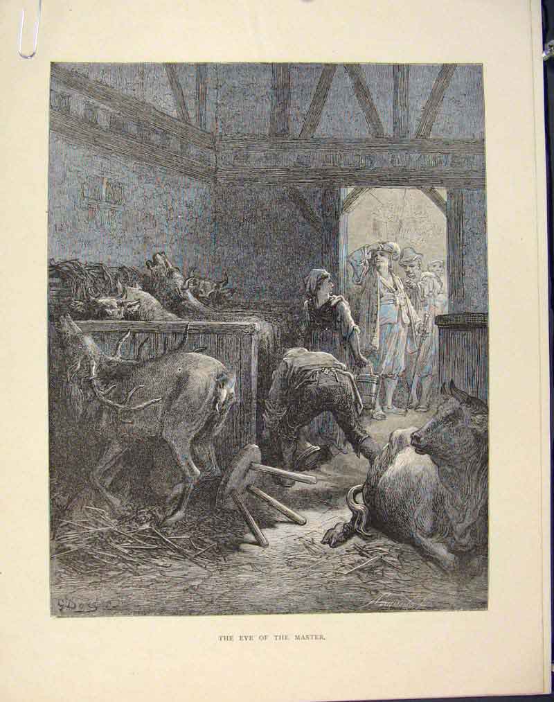 Original Old Antique Print Aesop Fable Lix Eye Master C1868 Story 19th