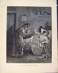 Original Old Antique Print Aesop Fable Lxxix Woman Servants C1868 Story 19th