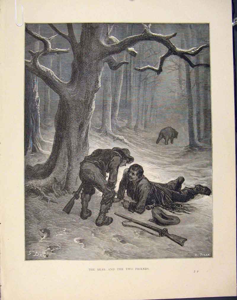 Original Old Antique Print Aesop Fable Cvii Jupiter Farmer C1868 Story Victorian