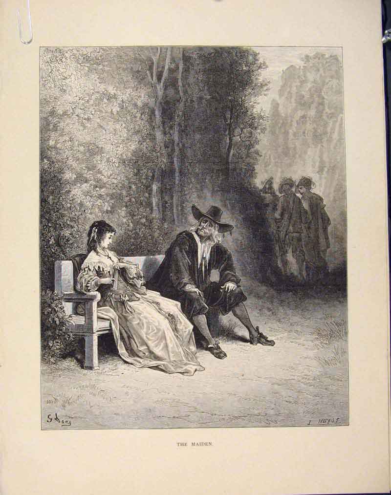 Original Old Antique Print Maiden C1868 Aesop Fable Cxxix Story Art Victorian