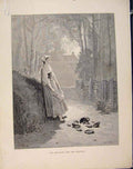 Original Old Antique Print Aesop Fable Cxxxii Milk Maid Pail C1868 Victorian