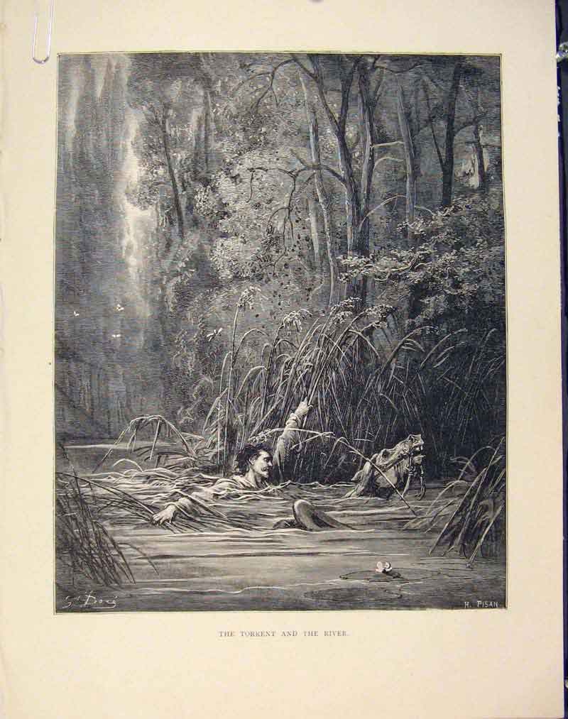 Original Old Antique Print Aesop Fable Clx Torrent River C1868 Story Victorian