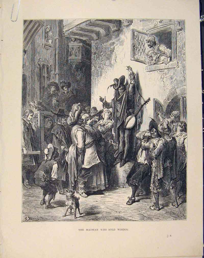 Original Old Antique Print Madman SWisdom Aesop Fable Clxix C1868 19th