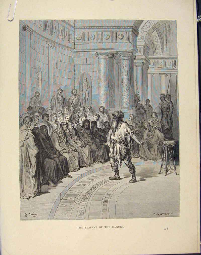 Original Old Antique Print Aesop Fable Cciv Peasant Danube C1868 Story Victorian