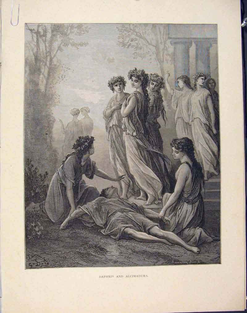 Original Old Antique Print Aesop Fable Ccxxxvi Daphnis Alcimadura C1868 19th