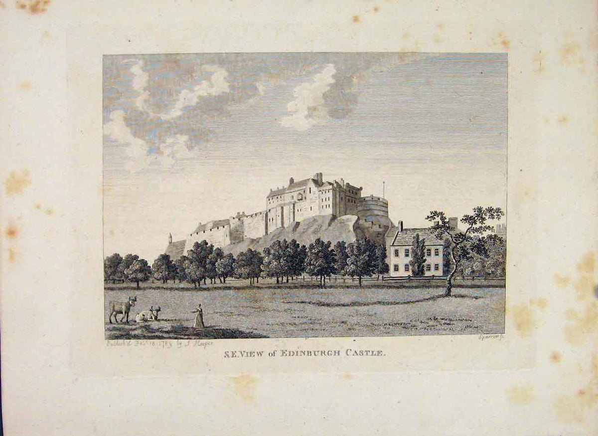 Original Old Antique Print Edinburghshire Castle View Park Fine Art