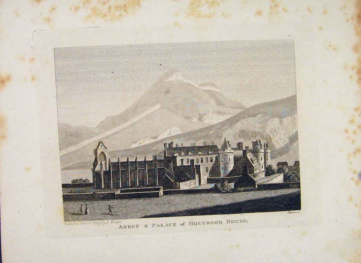 Original Old Antique Print Edinbrugh Scotland Abbey Palace Holyrood House