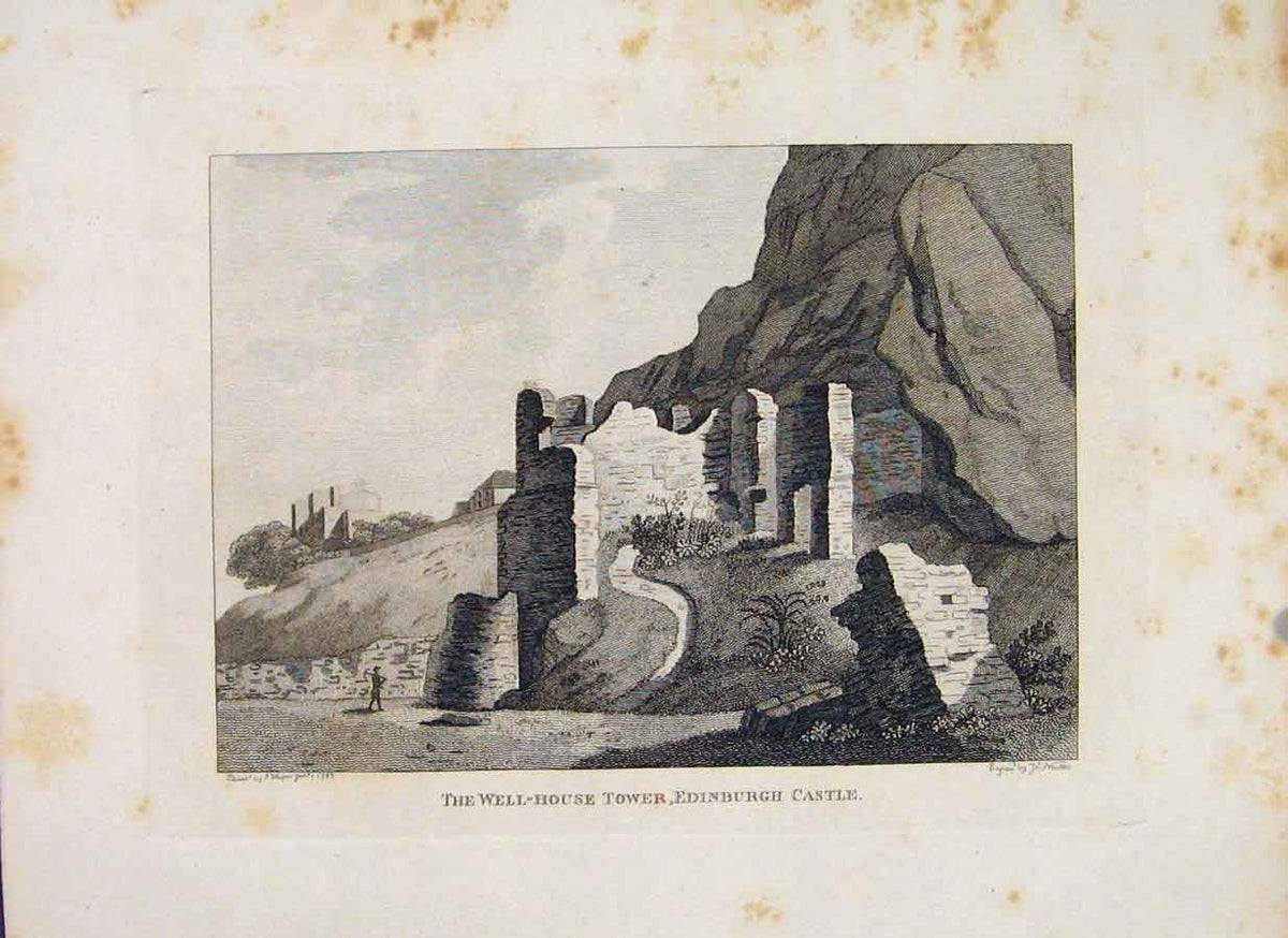 Original Old Antique Print Well House Tower Edinburgh Castle C1797 18th Century