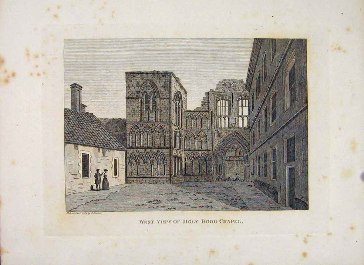 Original Old Antique Print Edinburgh West View Holy Road Chapel 1797 18th