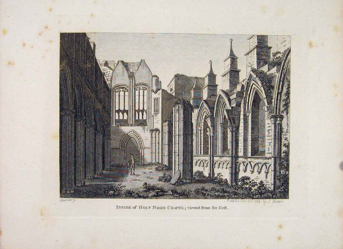 Original Old Antique Print Edinburgh Inside Holy Road Chapel C1797 18th Century