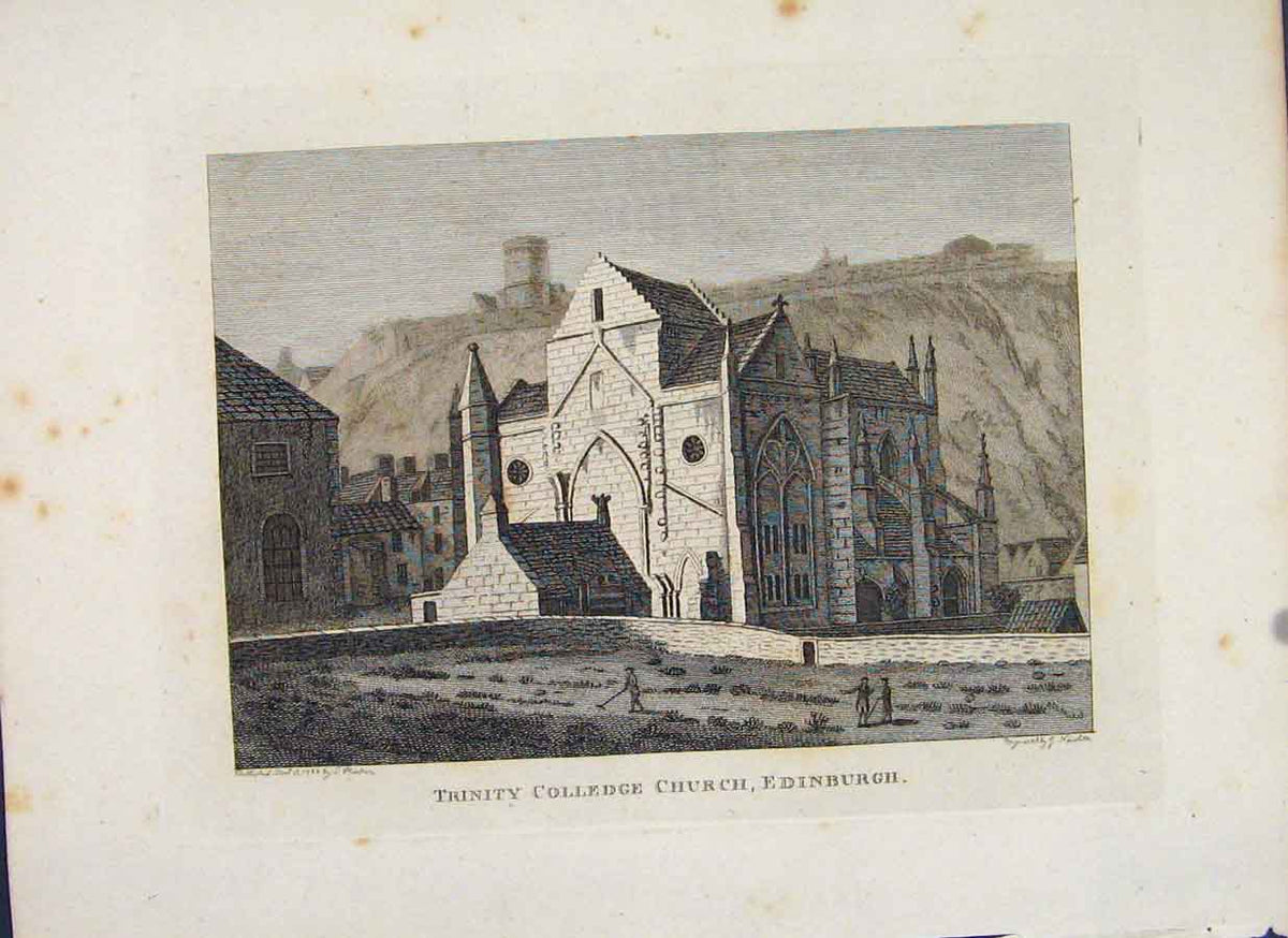 Original Old Antique Print Trinity Colledge Church Edinburgh Scotland