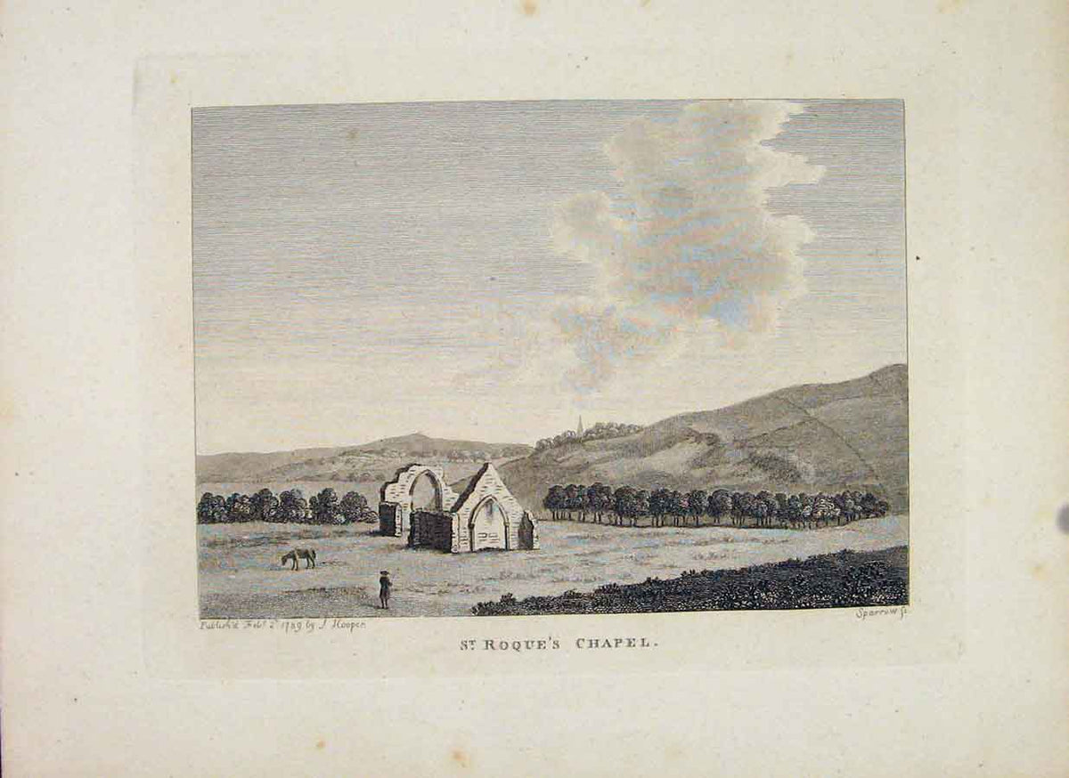 Original Old Antique Print St Roques Chapel Edinburgh Scotland