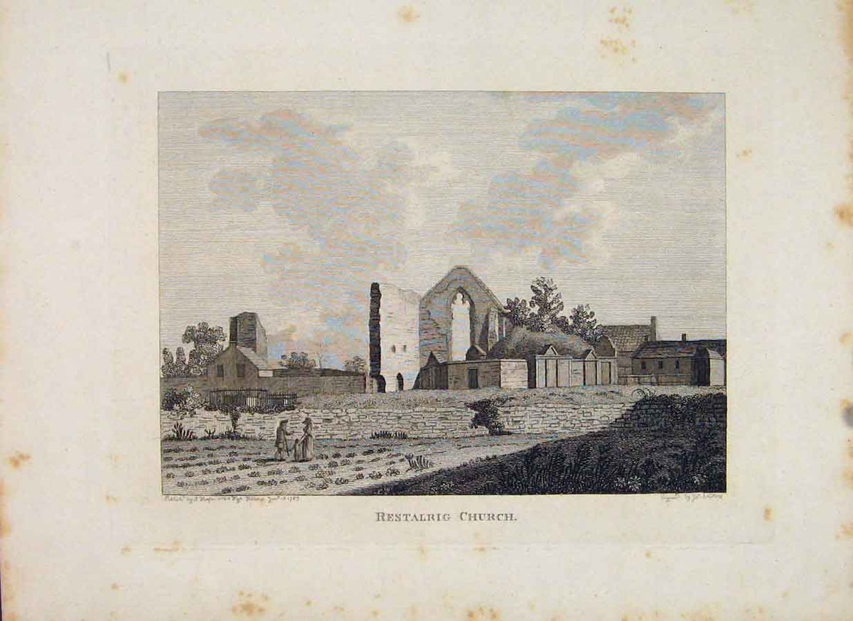 Original Old Antique Print Restalrig Church Edinburgh Scotland 1797 18th Century