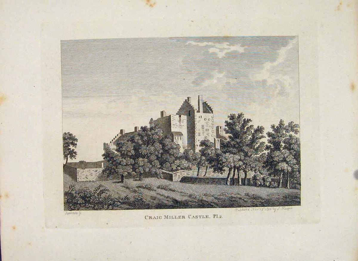 Original Old Antique Print Craig Miller Castle PlateScotland Edinburgh